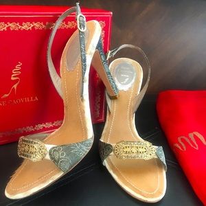 Rene Caovilla Crystal Embellished Slingback Open Toe Heels. Size 7.5.